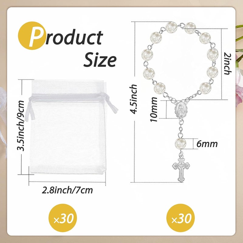 Jadive 30 Pieces Mini Rosaries Baptism Rosary Beads Finger Baptism Rosaries Bulk with Organza Bags for First Communion Christening Weddings Party Favors - Image 2
